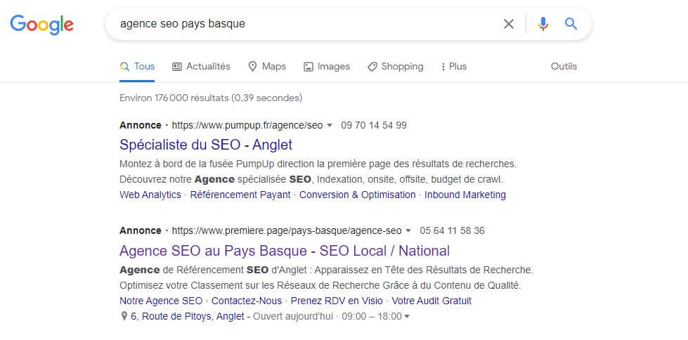 Résultats de recherche en SEA