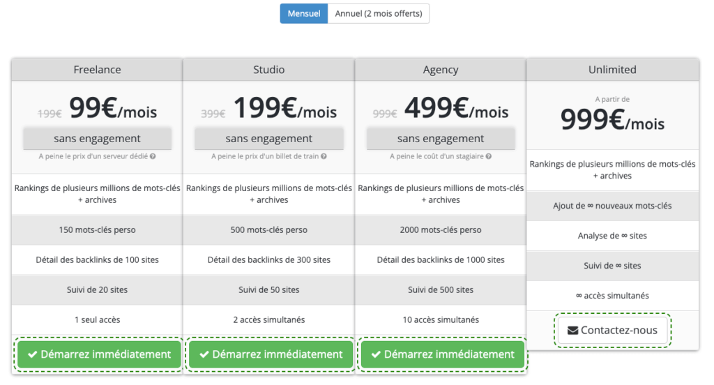 tarifs SEObserver